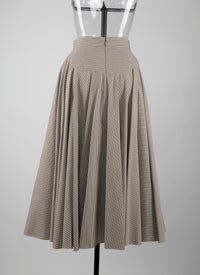 Jupe midi plissée à rayures - Ocre & Blanc