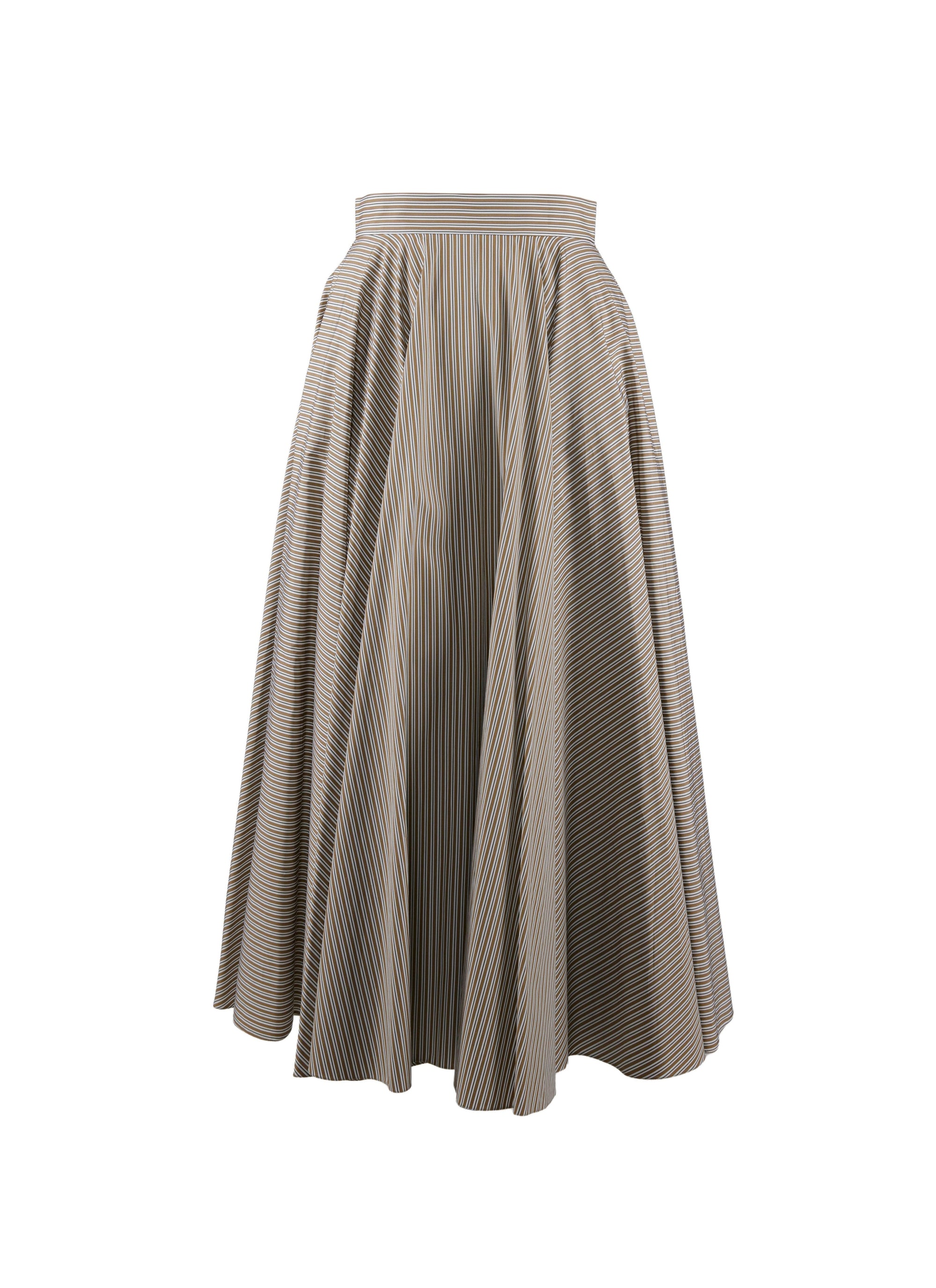 Jupe midi plissée à rayures - Ocre & Blanc