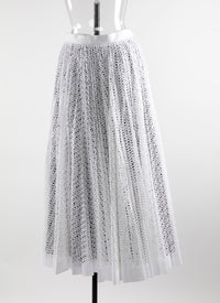 Jupe longue multicolore ajourée - Blanc intense