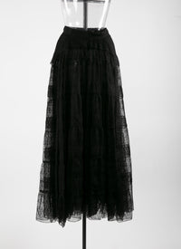 Jupe longue à dentelle doublée - Noir