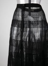Jupe longue à dentelle doublée - Noir