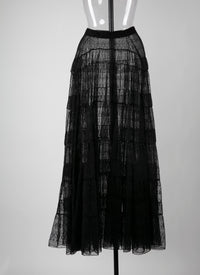 Jupe longue à dentelle doublée - Noir