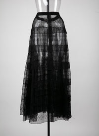 Jupe longue à dentelle doublée - Noir