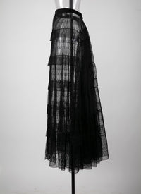 Jupe longue à dentelle doublée - Noir