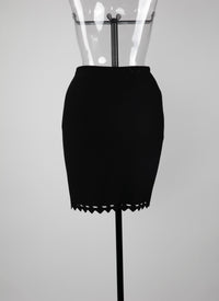 Jupe à bordure ajourée en maille - Noir