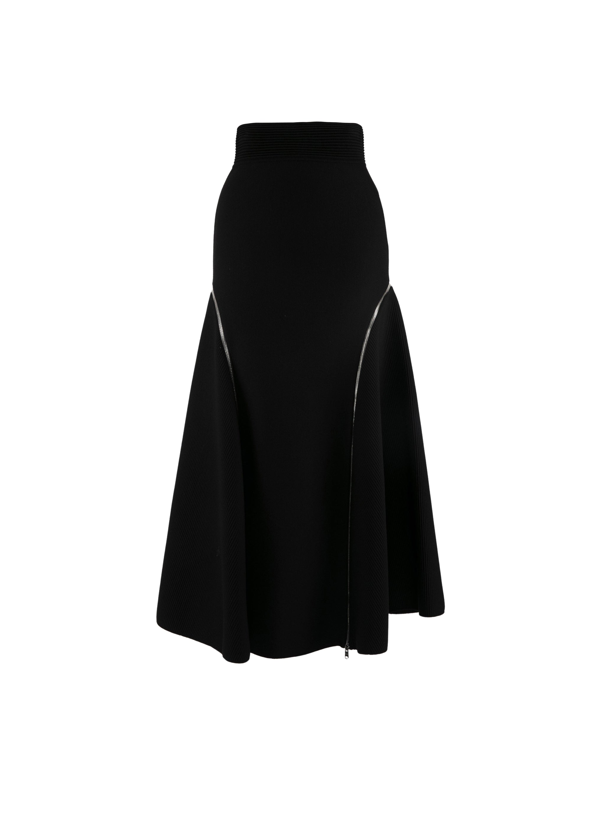 Jupe longue en laine détails zip côtés - Noir