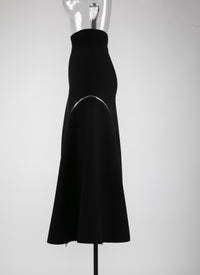 Jupe longue en laine détails zip côtés - Noir