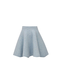 Jupe évasée en laine unie - Bleu chiné & Blanc