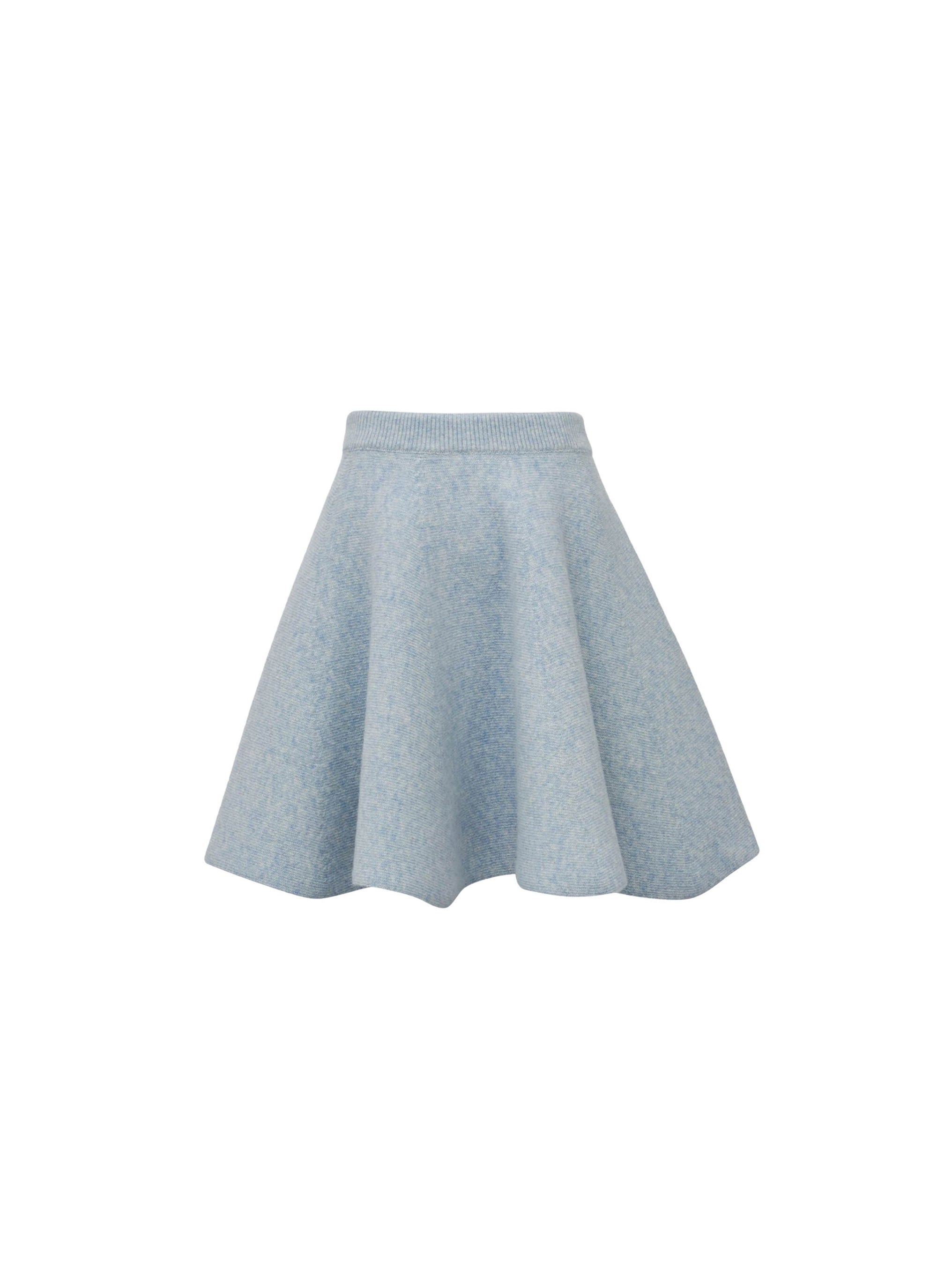 Jupe évasée en laine unie - Bleu chiné & Blanc