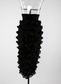 Jupe droite à volants zip - Noir Alaia
