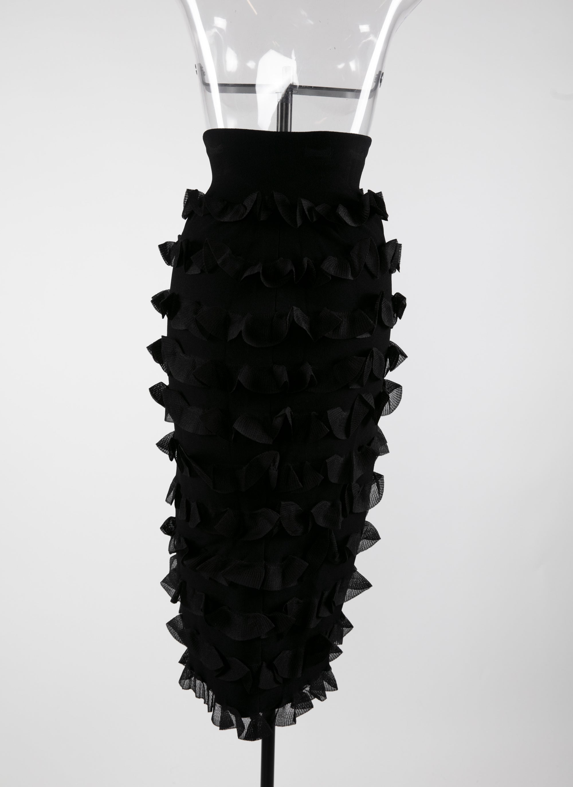 Jupe droite à volants zip - Noir Alaia