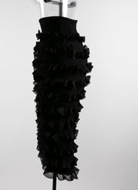 Jupe droite à volants zip - Noir Alaia