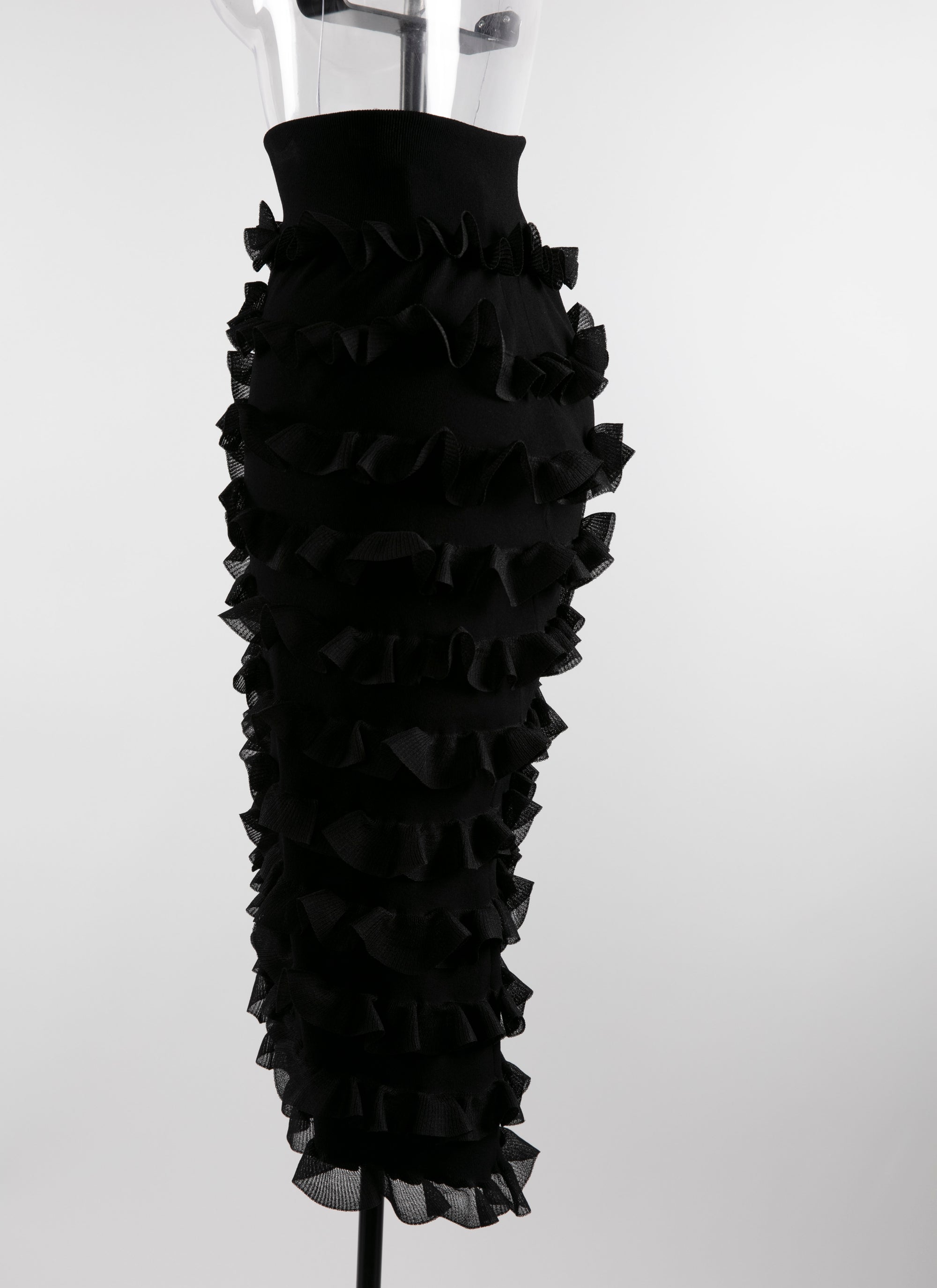 Jupe droite à volants zip - Noir Alaia