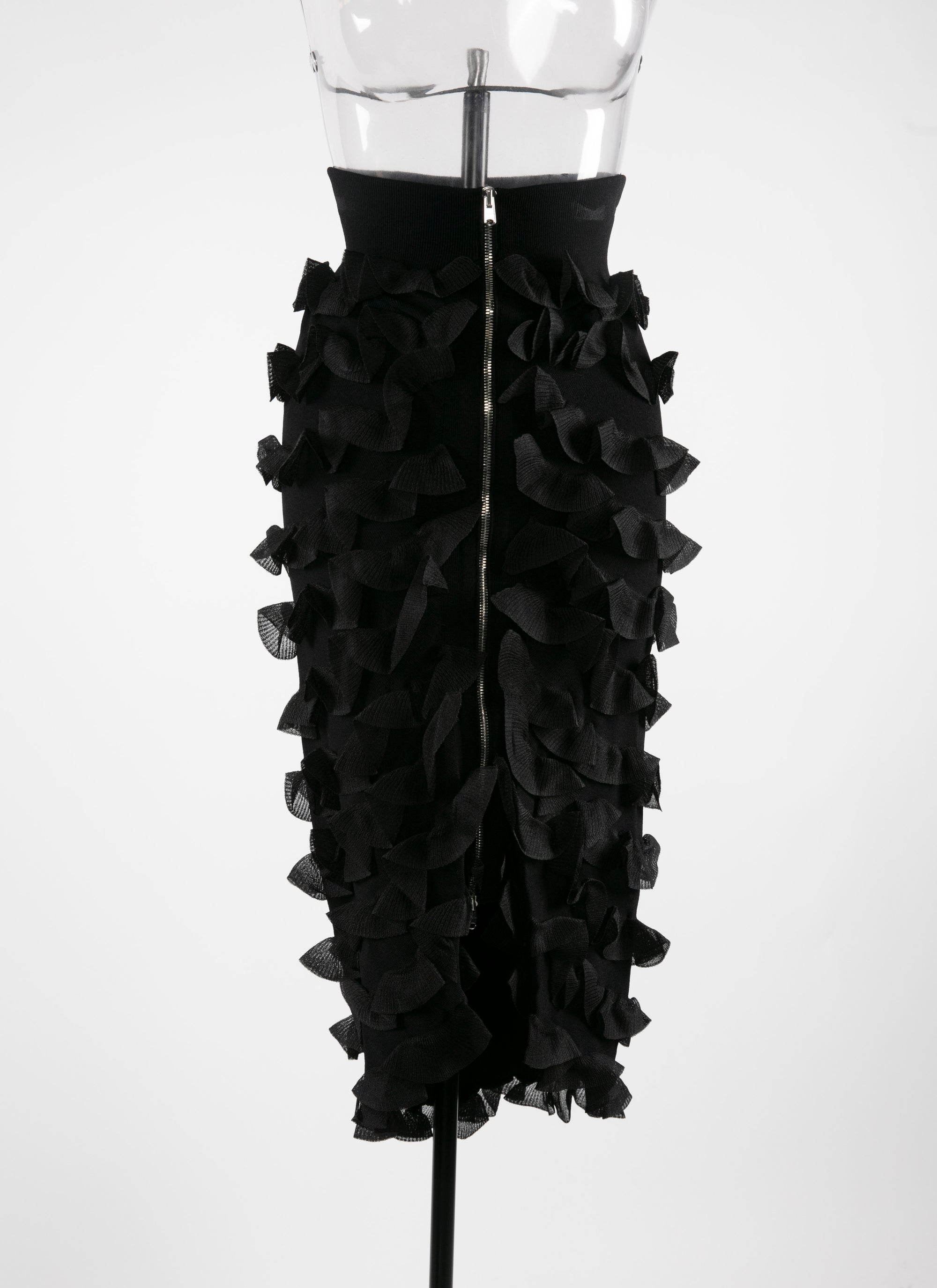 Jupe droite à volants zip - Noir Alaia