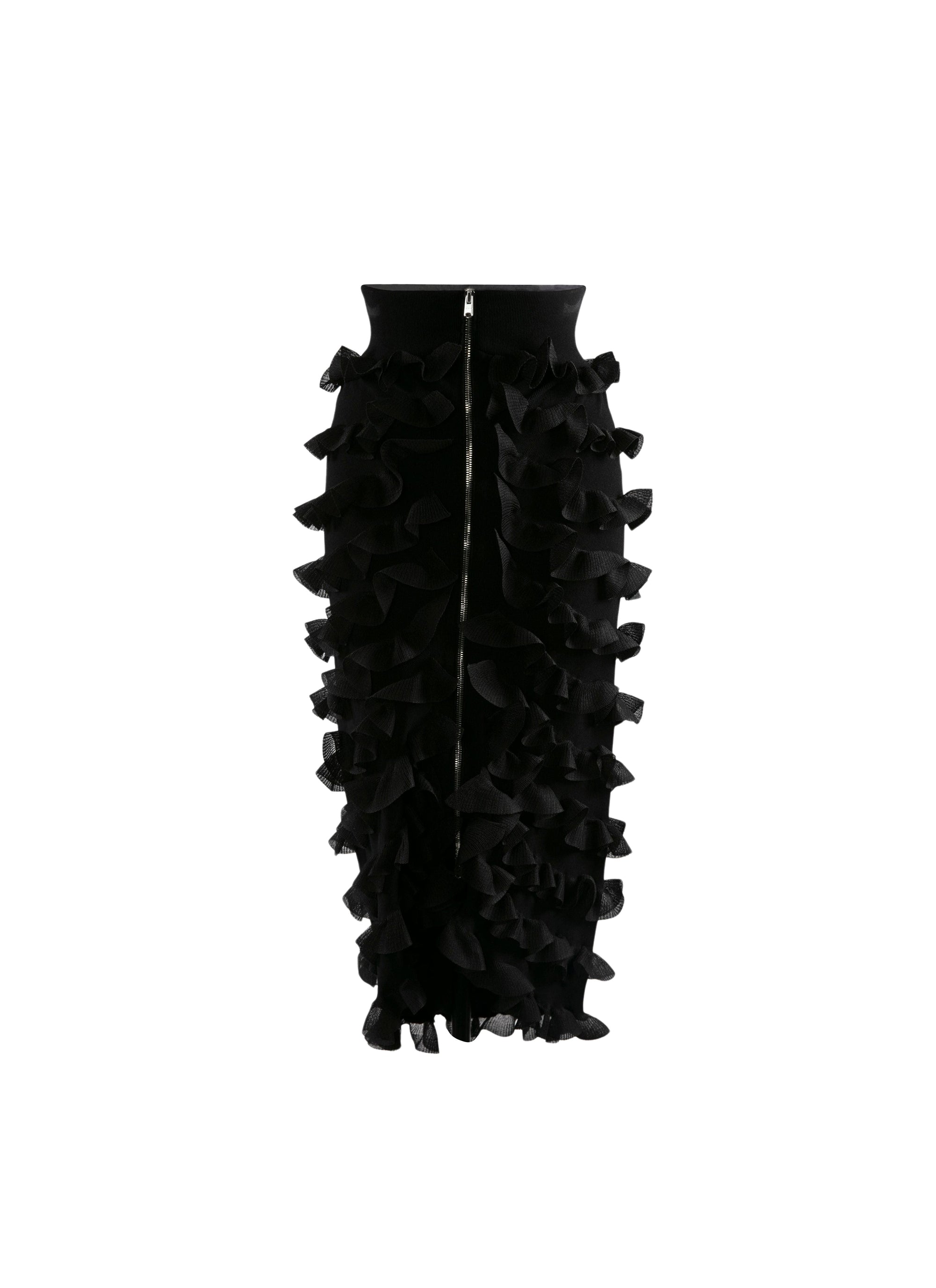 Jupe droite à volants zip - Noir Alaia