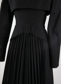 Manteau long cintré détail plissé - Noir