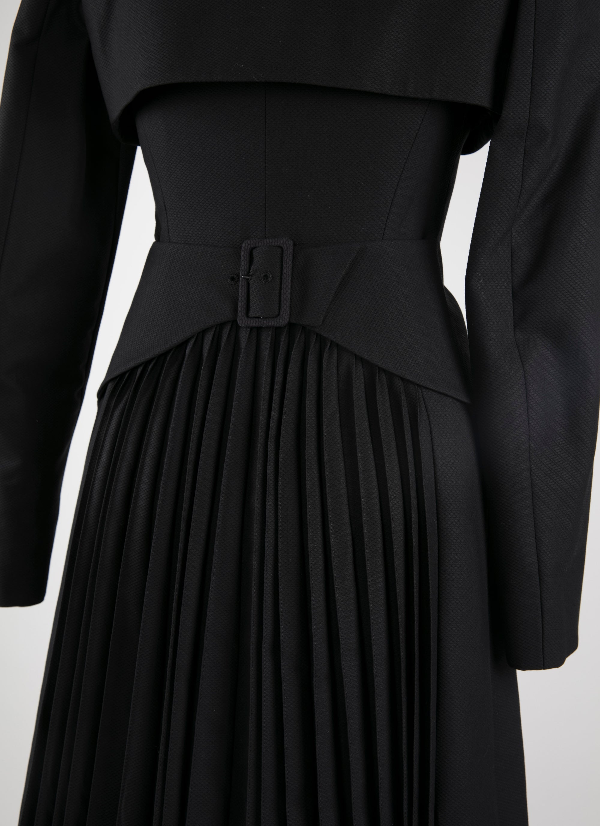 Manteau long cintré détail plissé - Noir