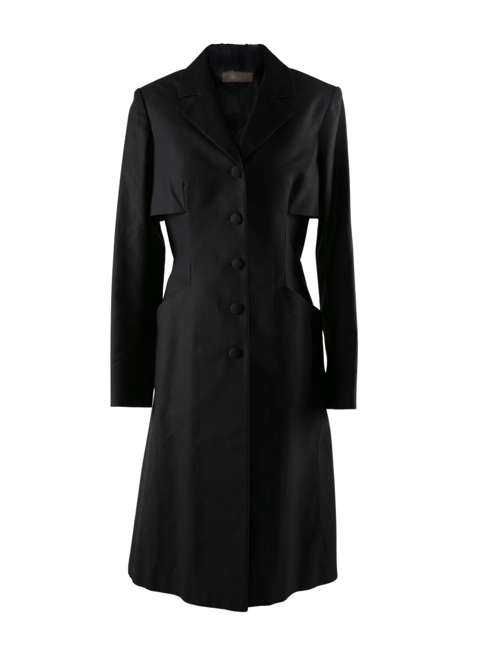 Manteau long cintré détail plissé - Noir