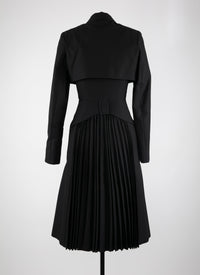 Manteau long cintré détail plissé - Noir