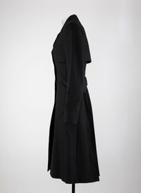 Manteau long cintré détail plissé - Noir