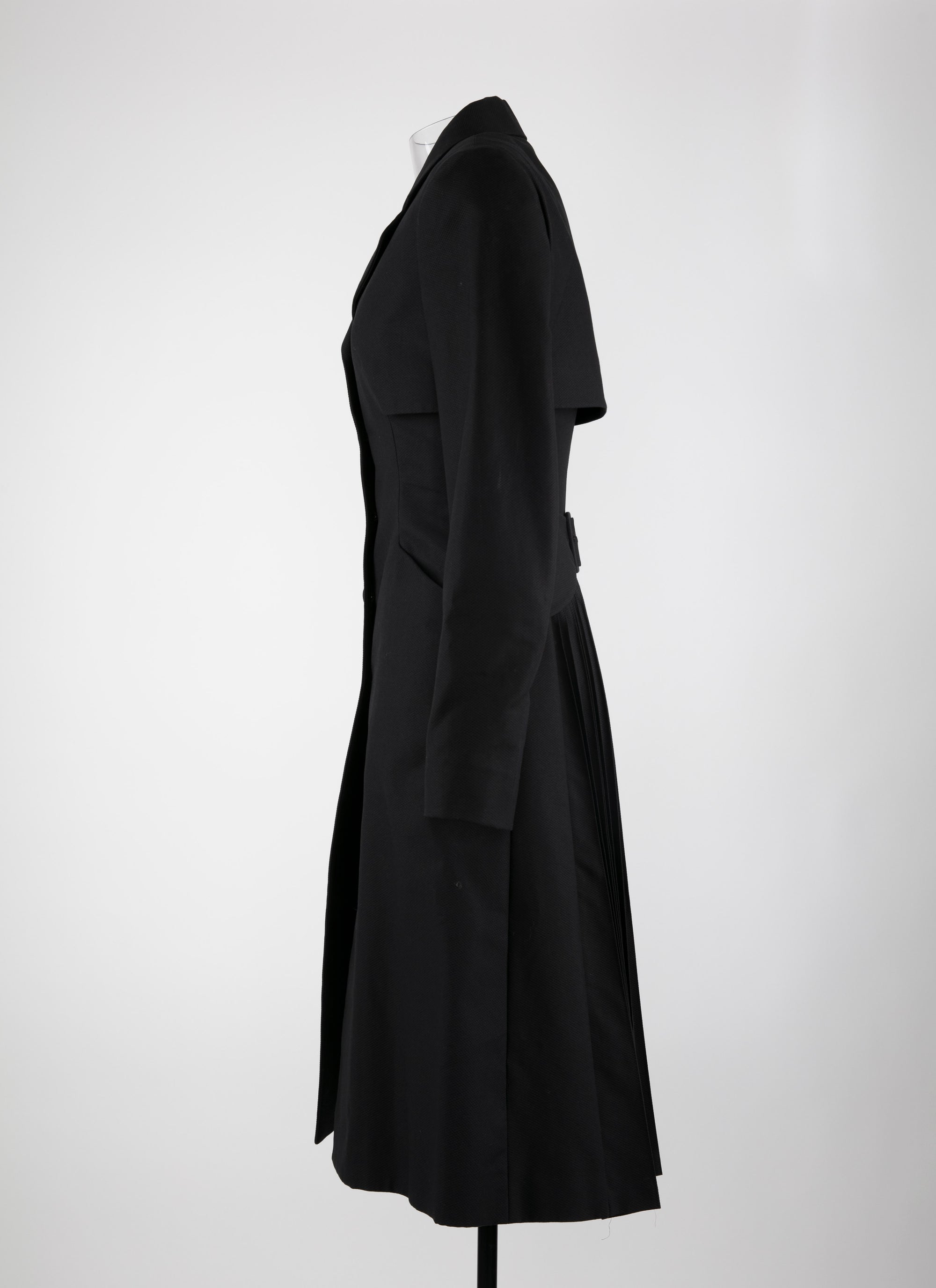 Manteau long cintré détail plissé - Noir