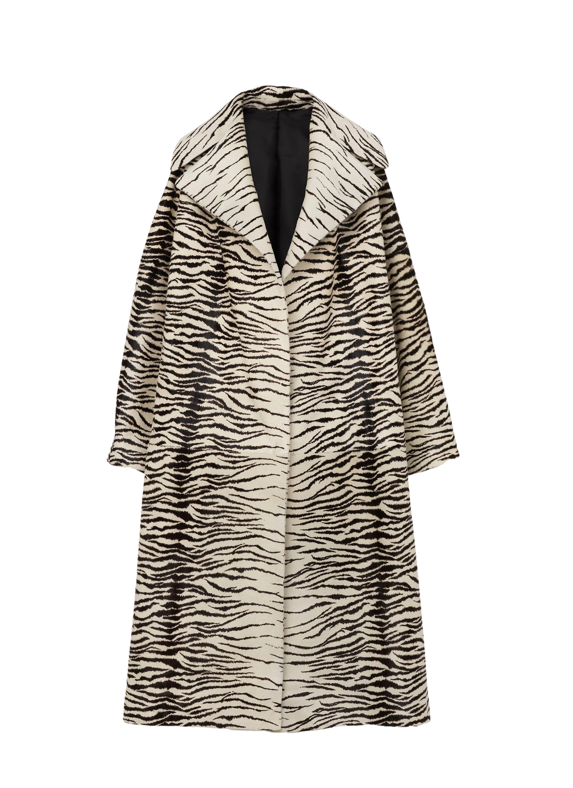 3D striped leather coat - White & Black