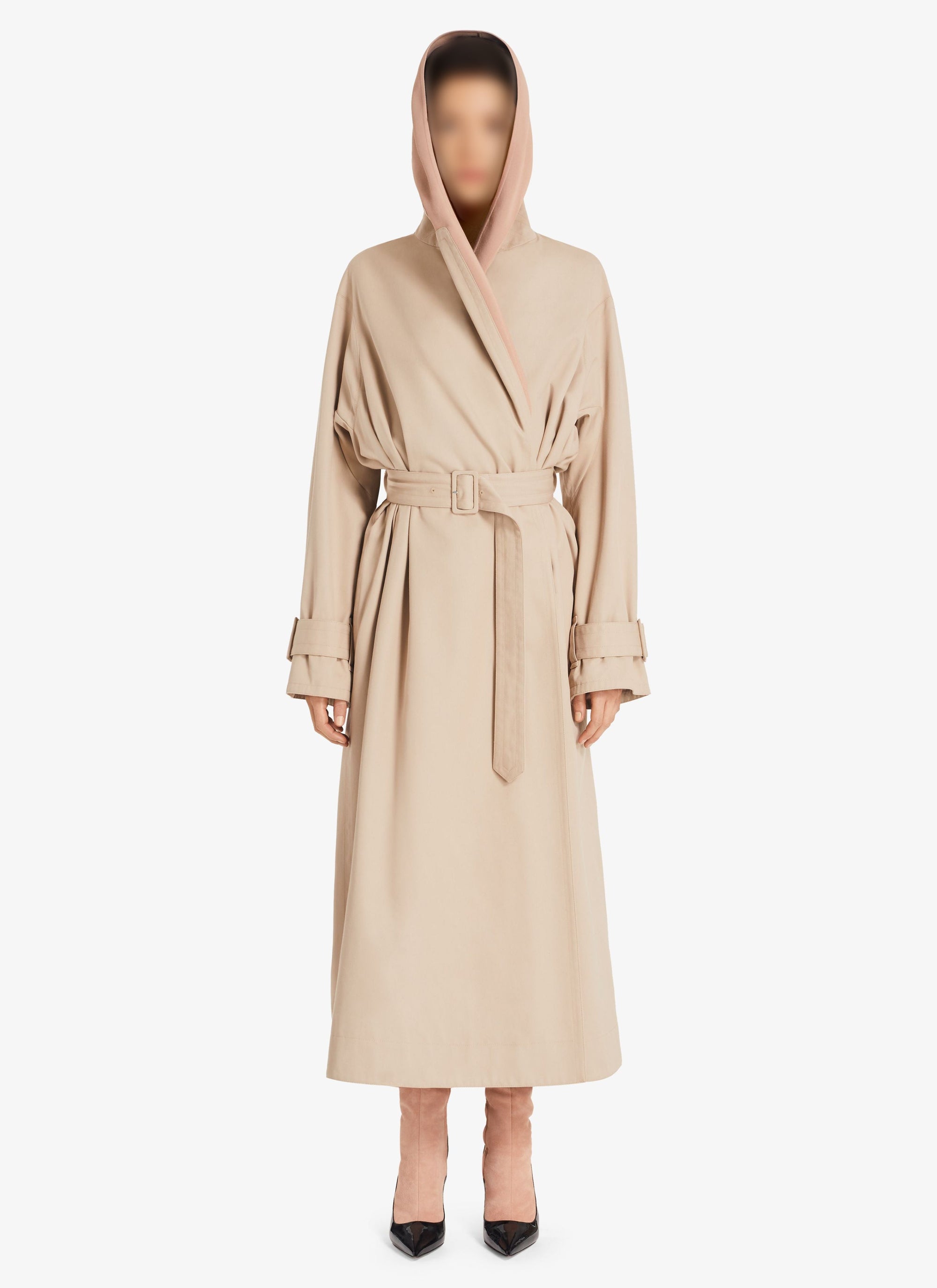 Long trench coat with hood - Light beige