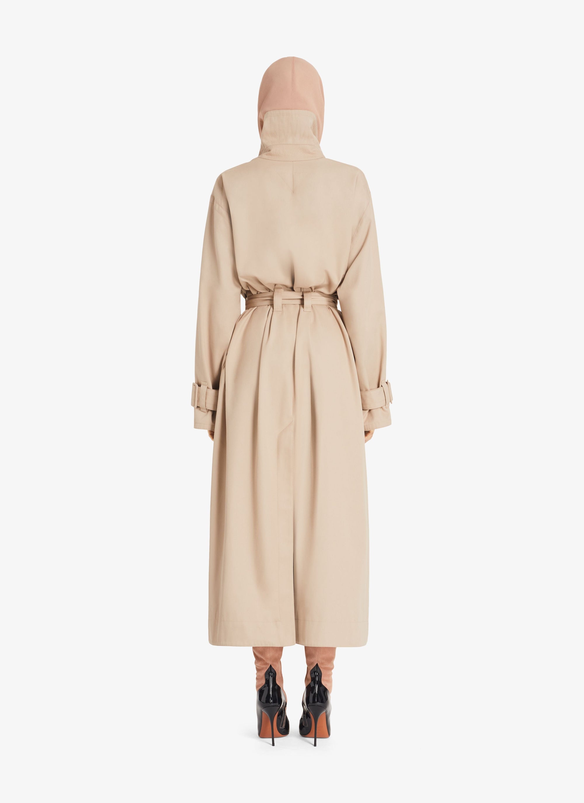 Long trench coat with hood - Light beige