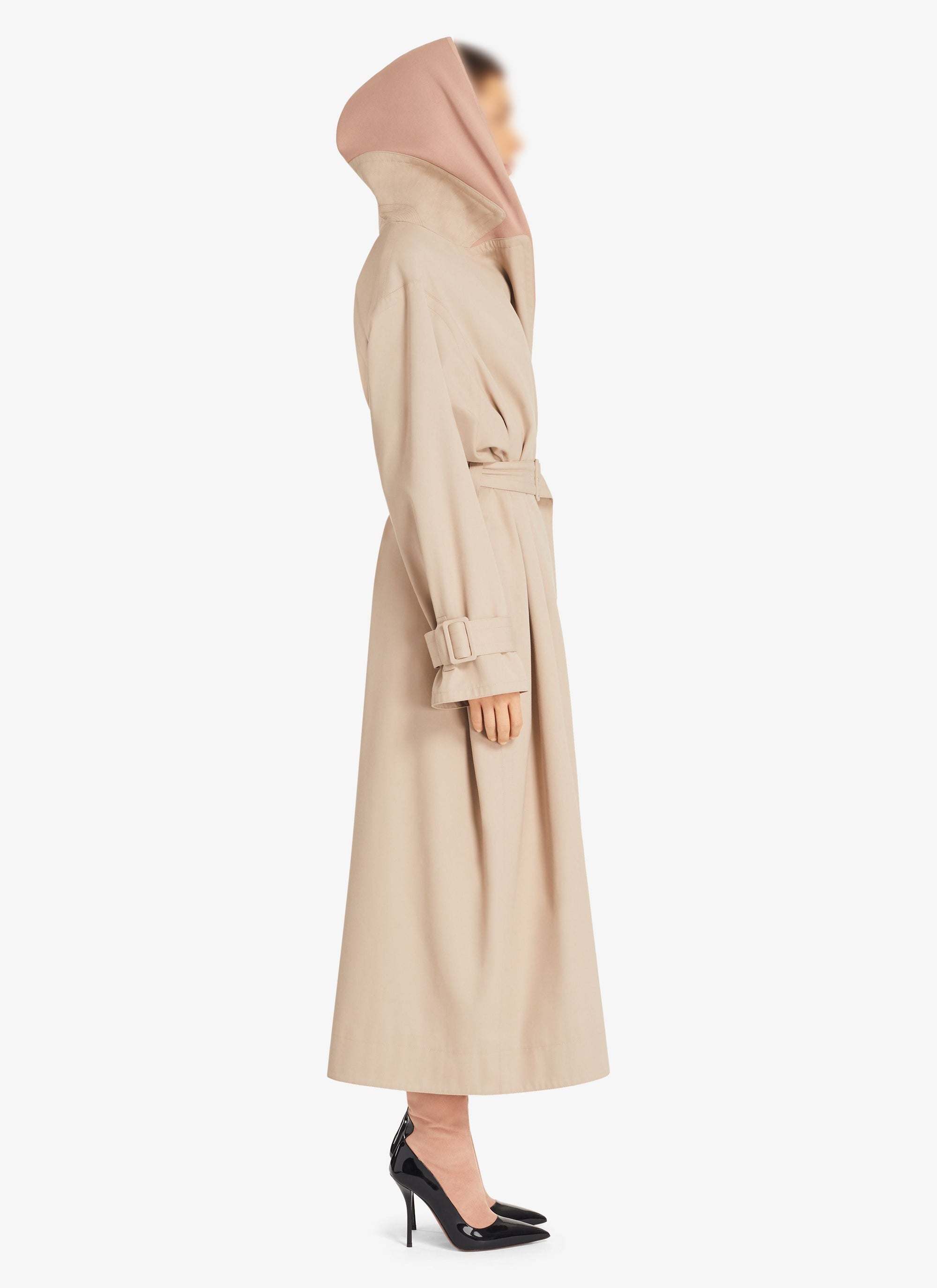 Long trench coat with hood - Light beige