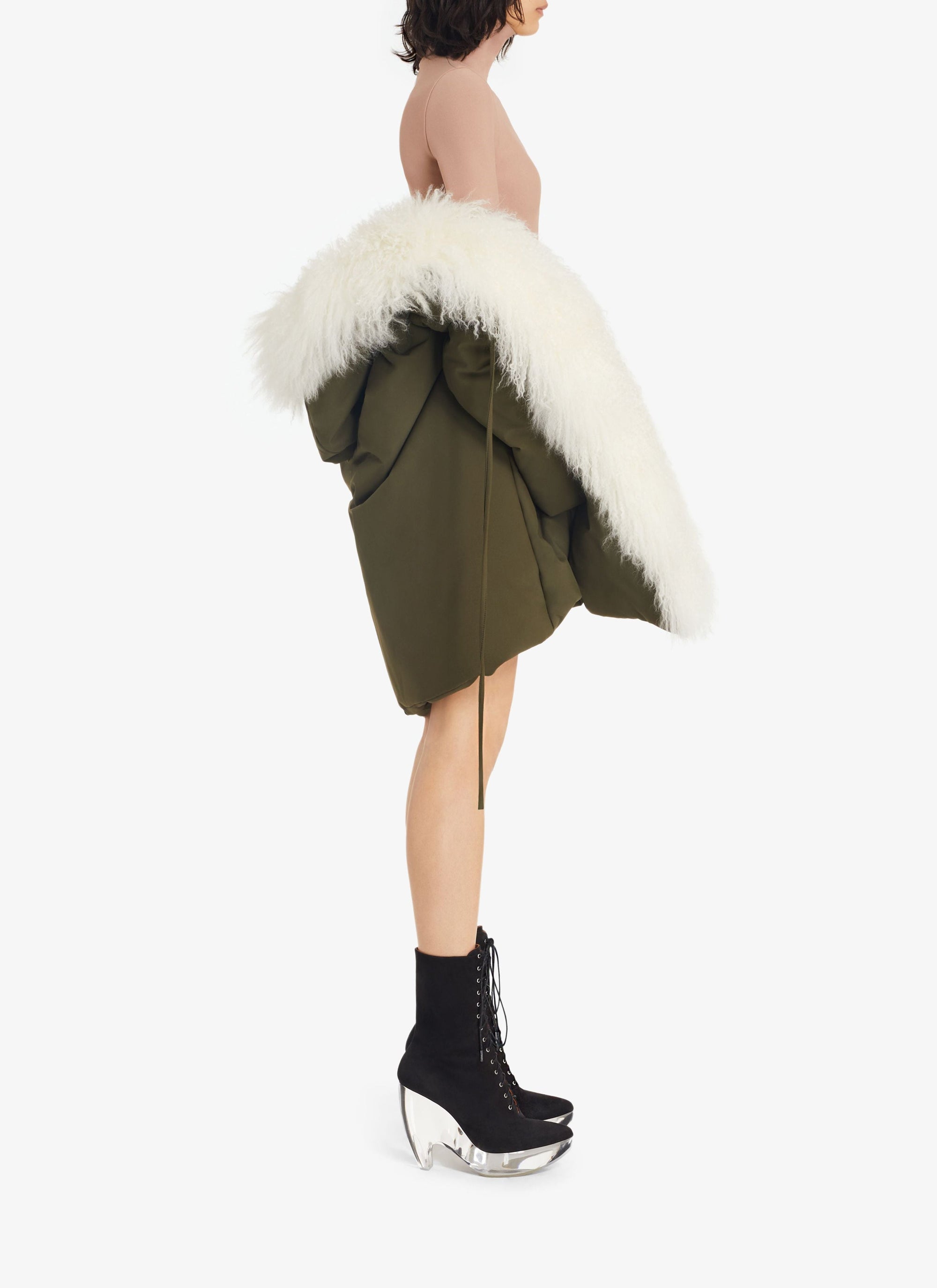 Oversized parka with fur - Khaki