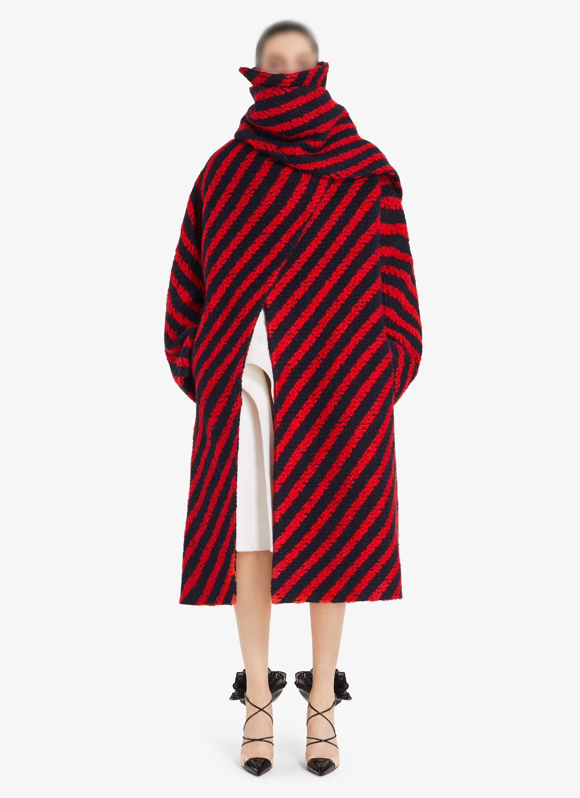 Coat with wool scarf - Navy & Red