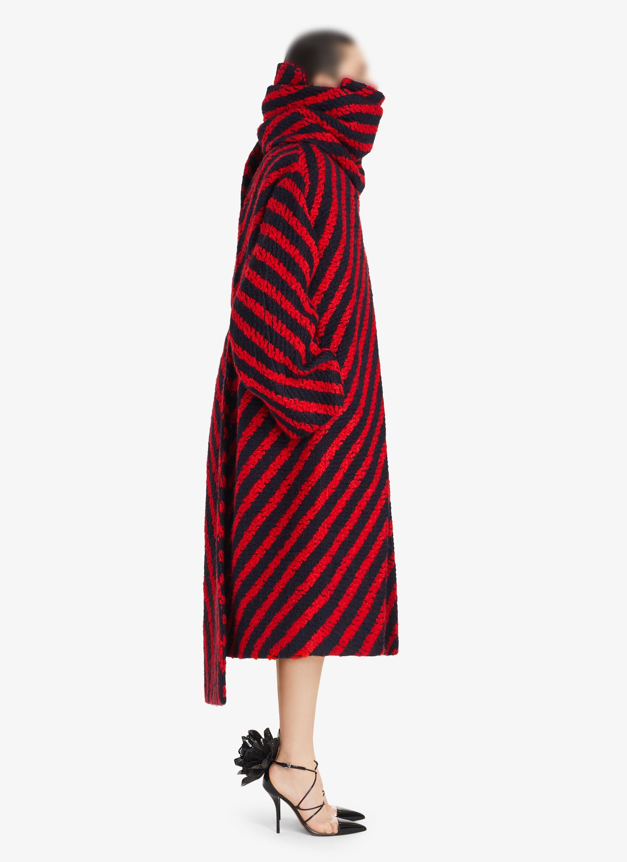 Coat with wool scarf - Navy & Red