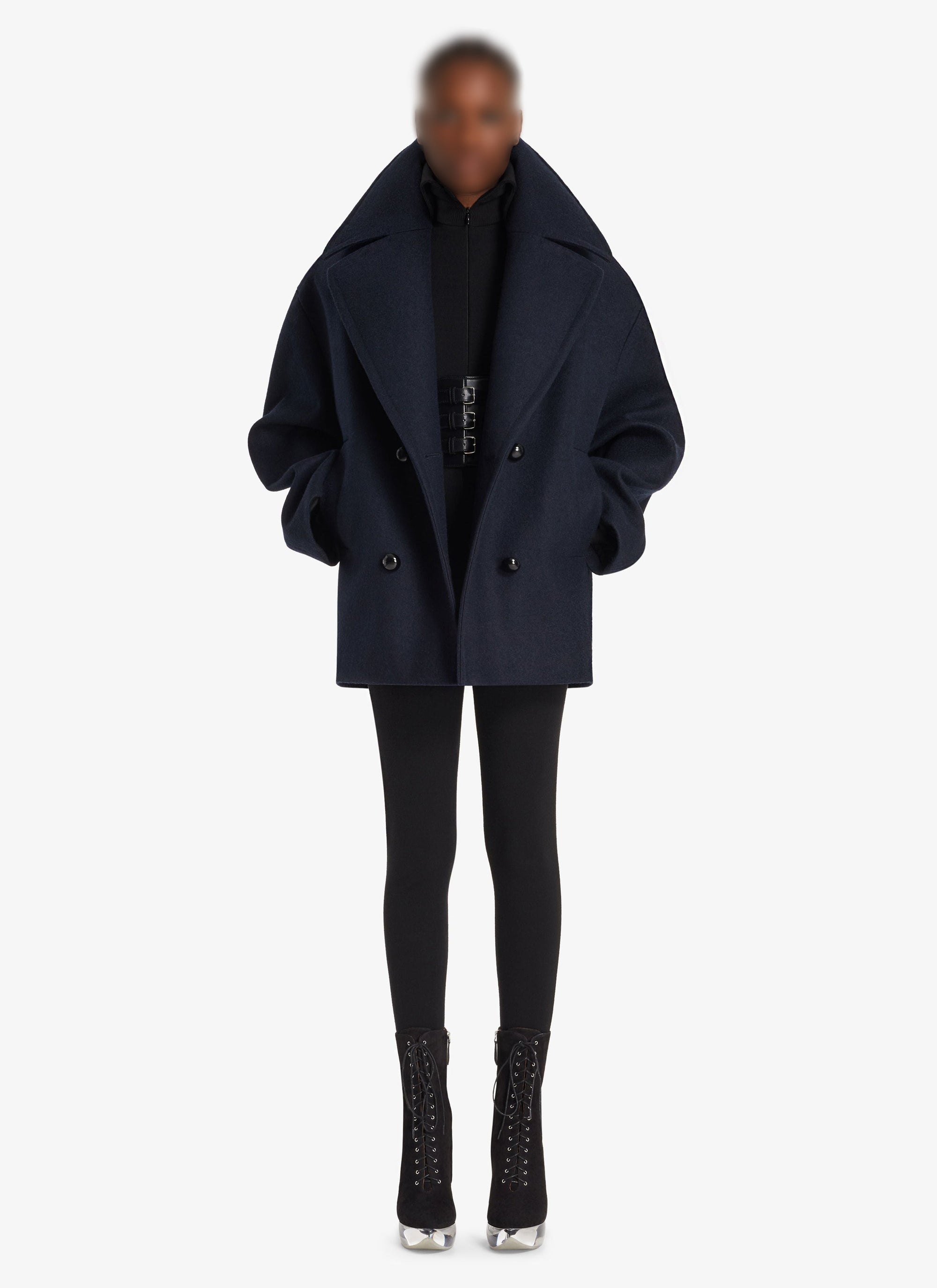 Oversized wool pea jacket - Navy