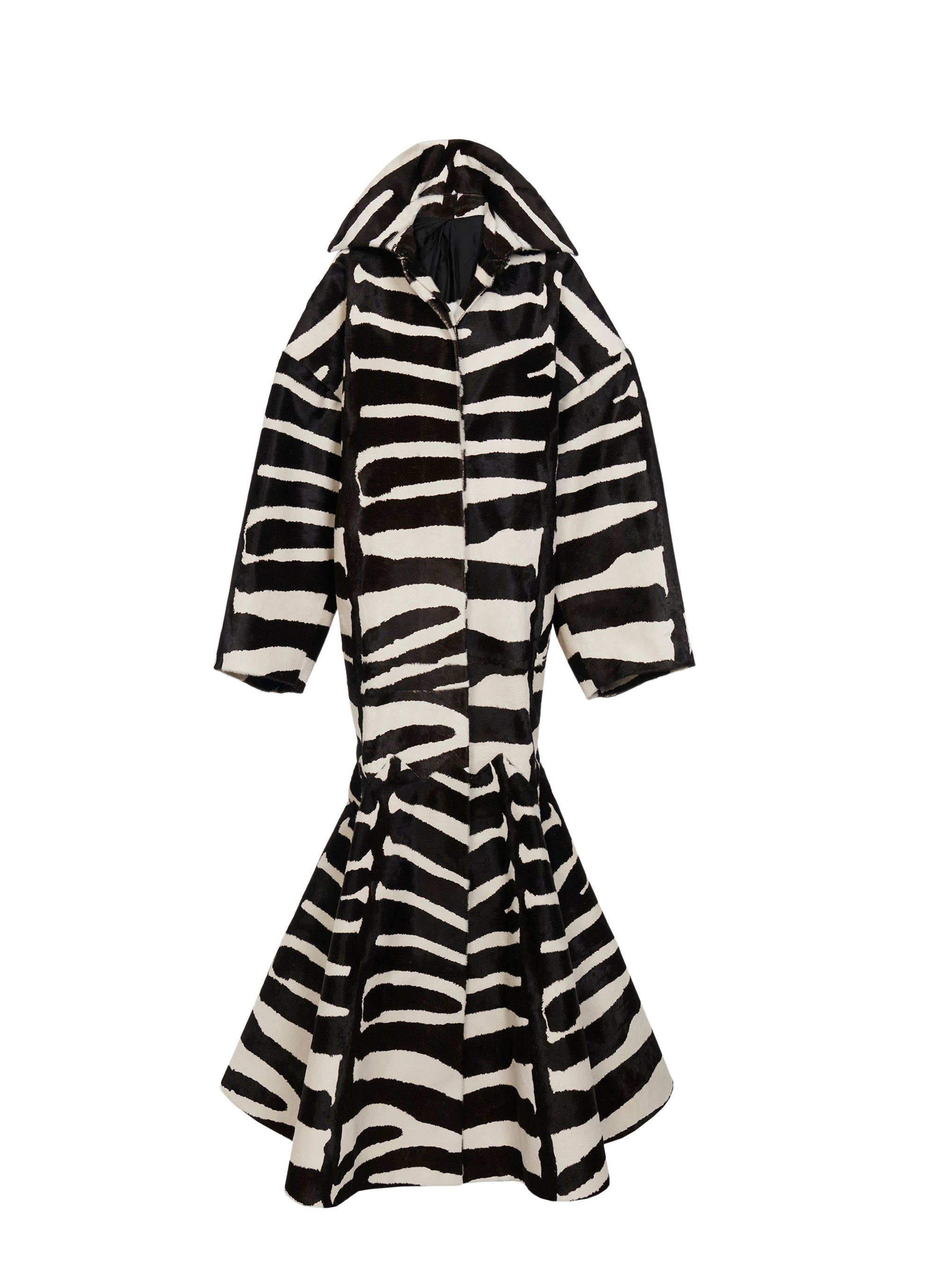 Maxi Zebra Coat in Leather - White & Black