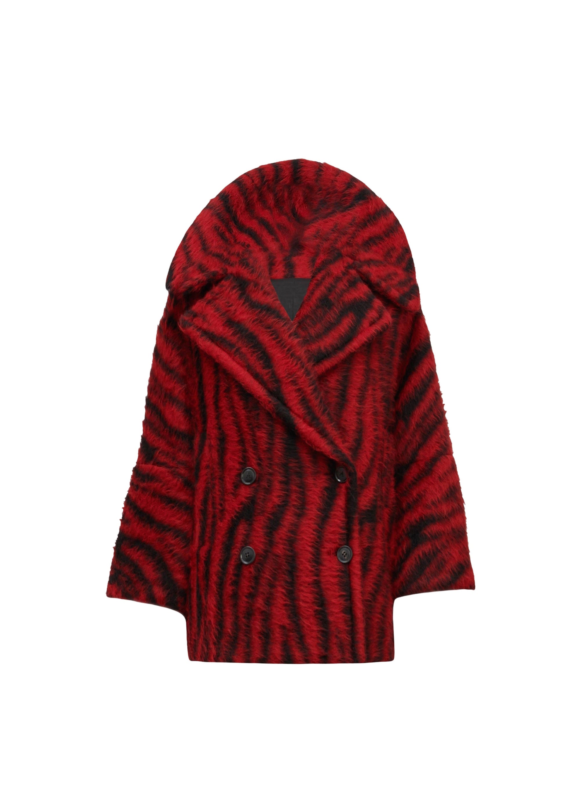 Tiger print wool pea jacket - Black & Red