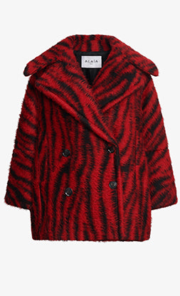 Tiger print wool pea jacket - Black & Red