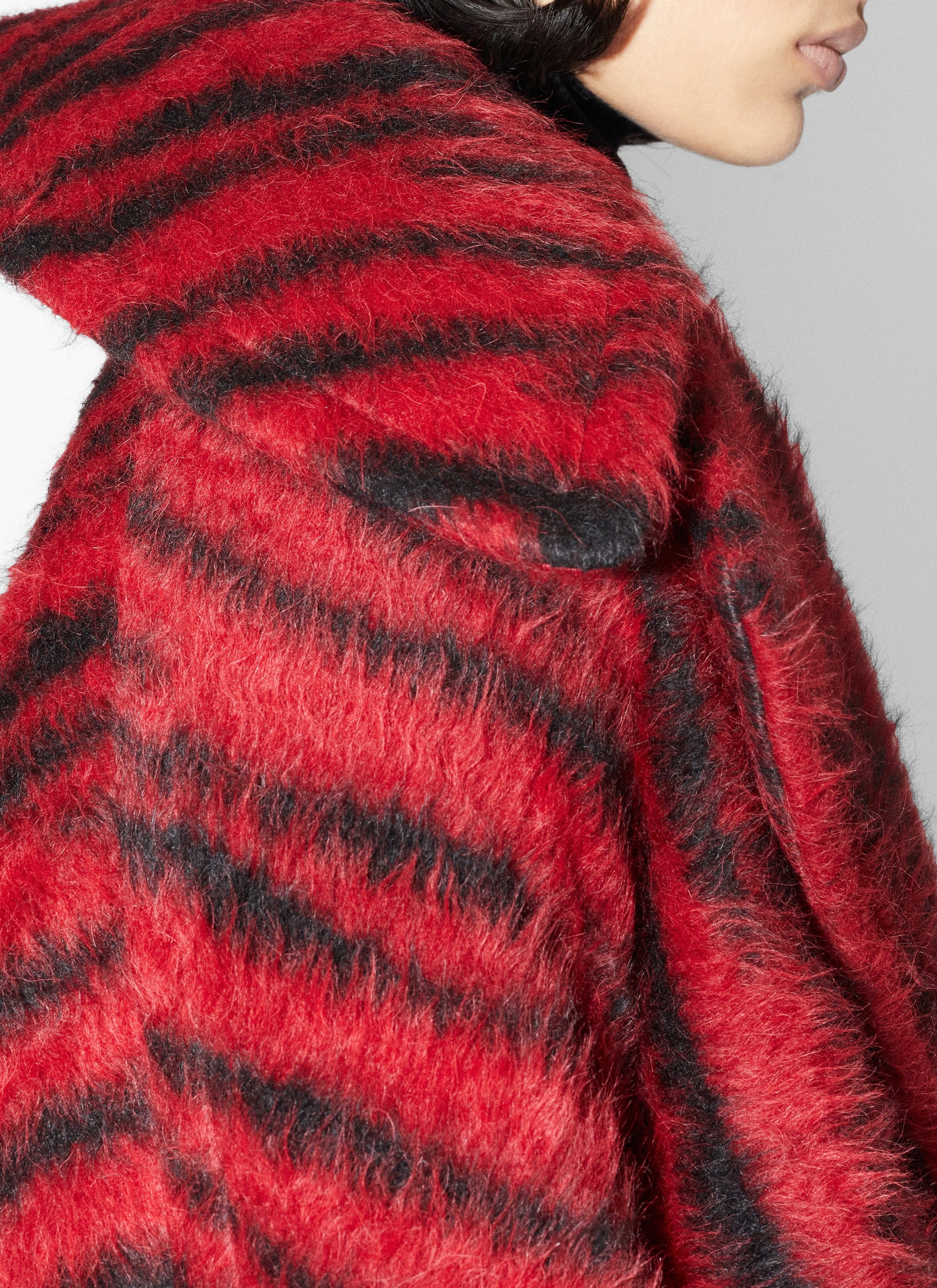 Tiger print wool pea jacket - Black & Red