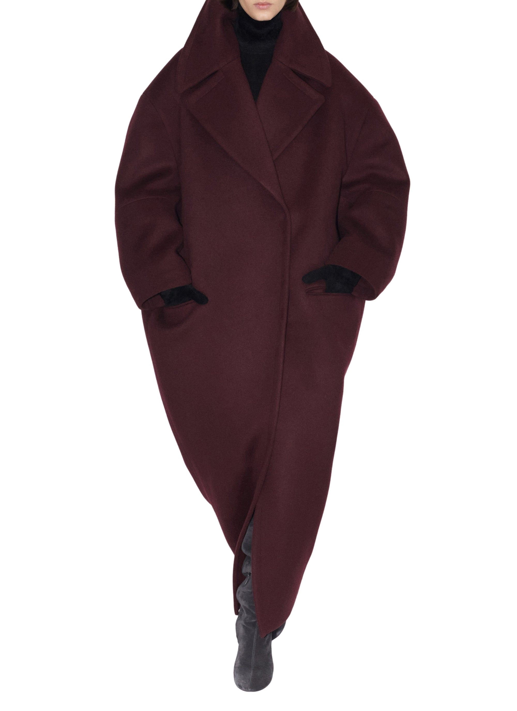 Manteau long en cachemire et laine - Burgundy