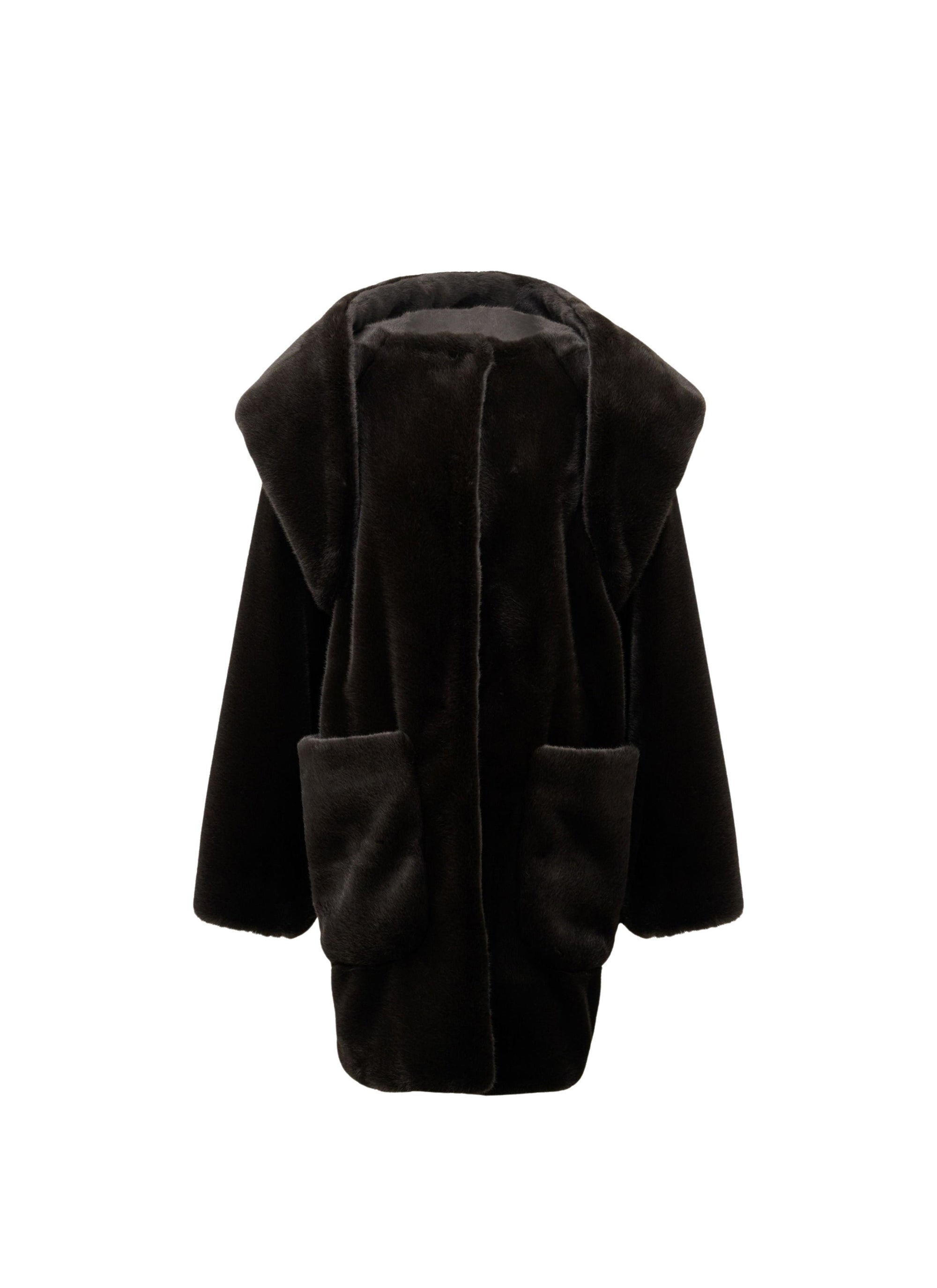Faux fur duffle coat - Ebony