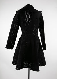 Manteau en laine ajouré col contrasté - Noir