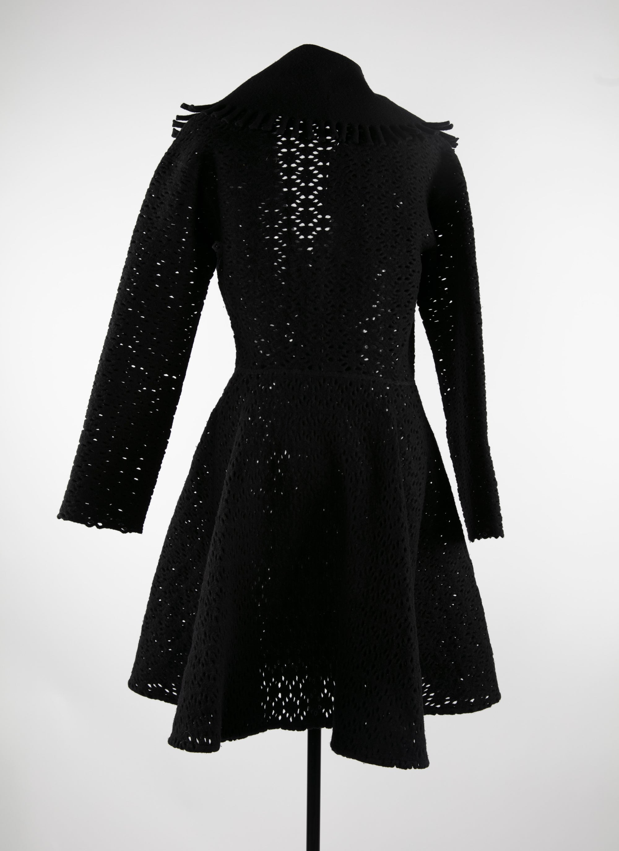 Manteau en laine ajouré col contrasté - Noir