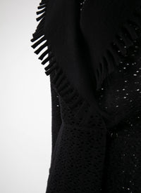 Manteau en laine ajouré col contrasté - Noir