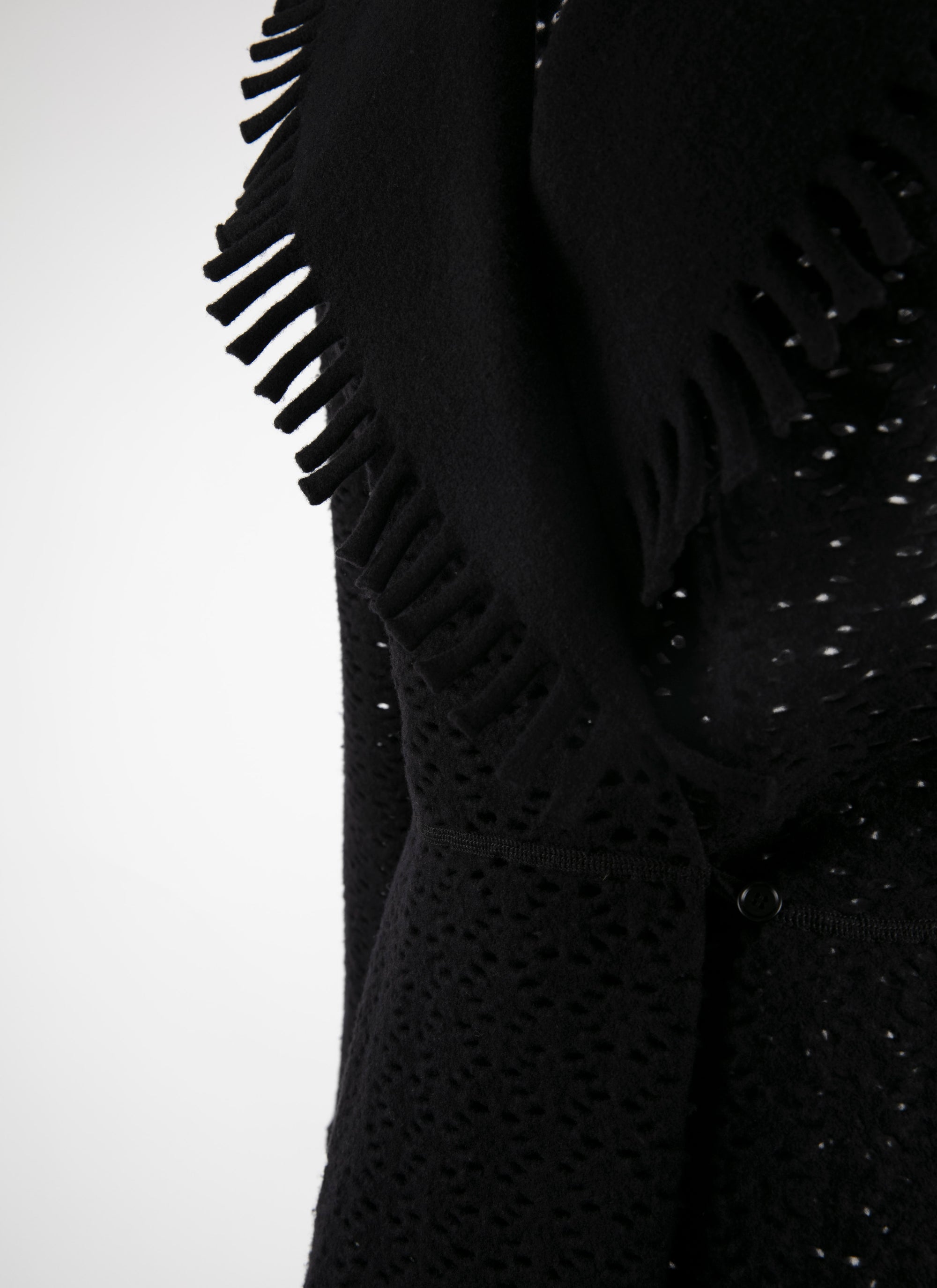 Manteau en laine ajouré col contrasté - Noir