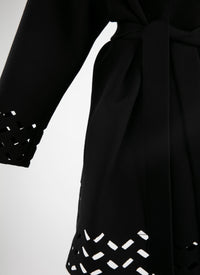 Manteau en laine ceinturé bords ajourés - Noir