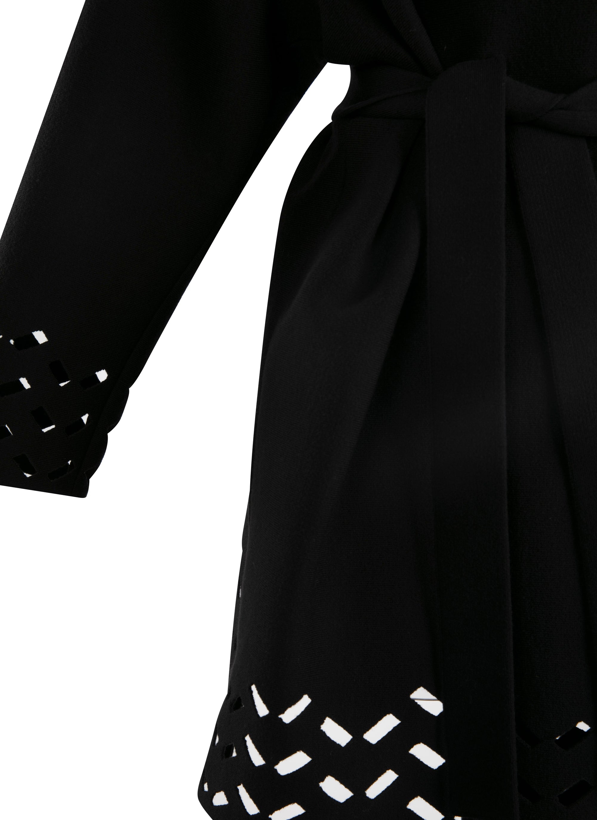 Belted wool coat with hems - Black