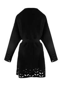 Belted wool coat with hems - Black