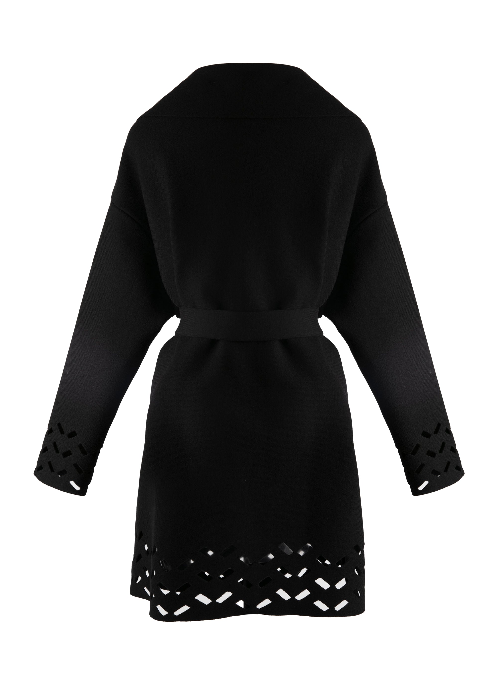 Belted wool coat with hems - Black