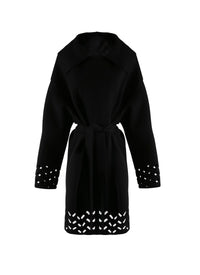 Belted wool coat with hems - Black