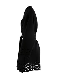 Belted wool coat with hems - Black