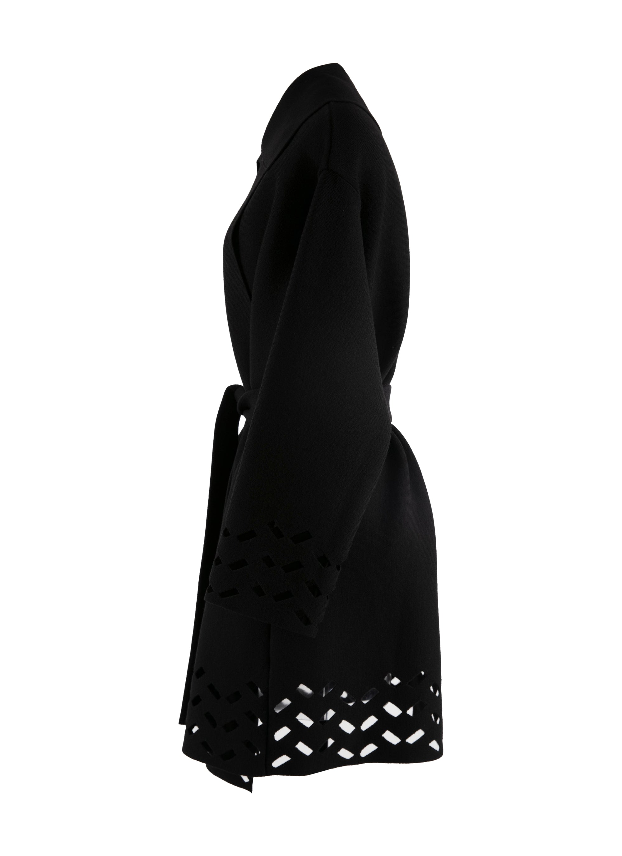 Belted wool coat with hems - Black